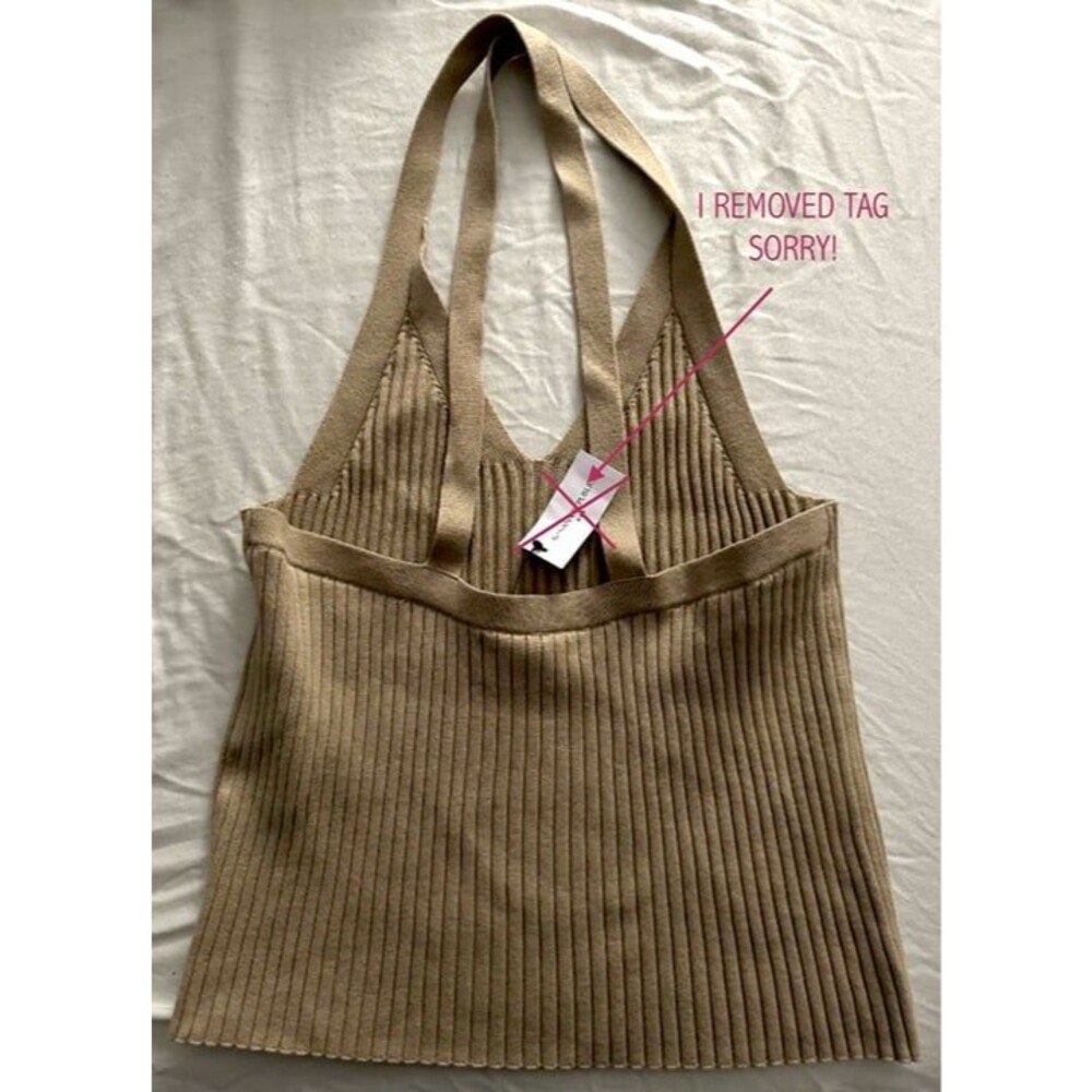 Banana Republic Tank Cross Back Knit Top Size XS Beige Khaki Tan - Picture 3 of 5